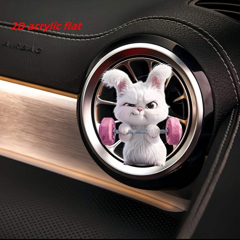 2D Flat] Weightlifting Rabbit Pattern Car Air Vent Clip Decoration, Scented Car Interior, Acrylic Luxury Cartoon Decoration Gift, Fashionable Car Interior Accessories, Clip-on Air Freshener, Scent Dispersion, Long-lasting Sce