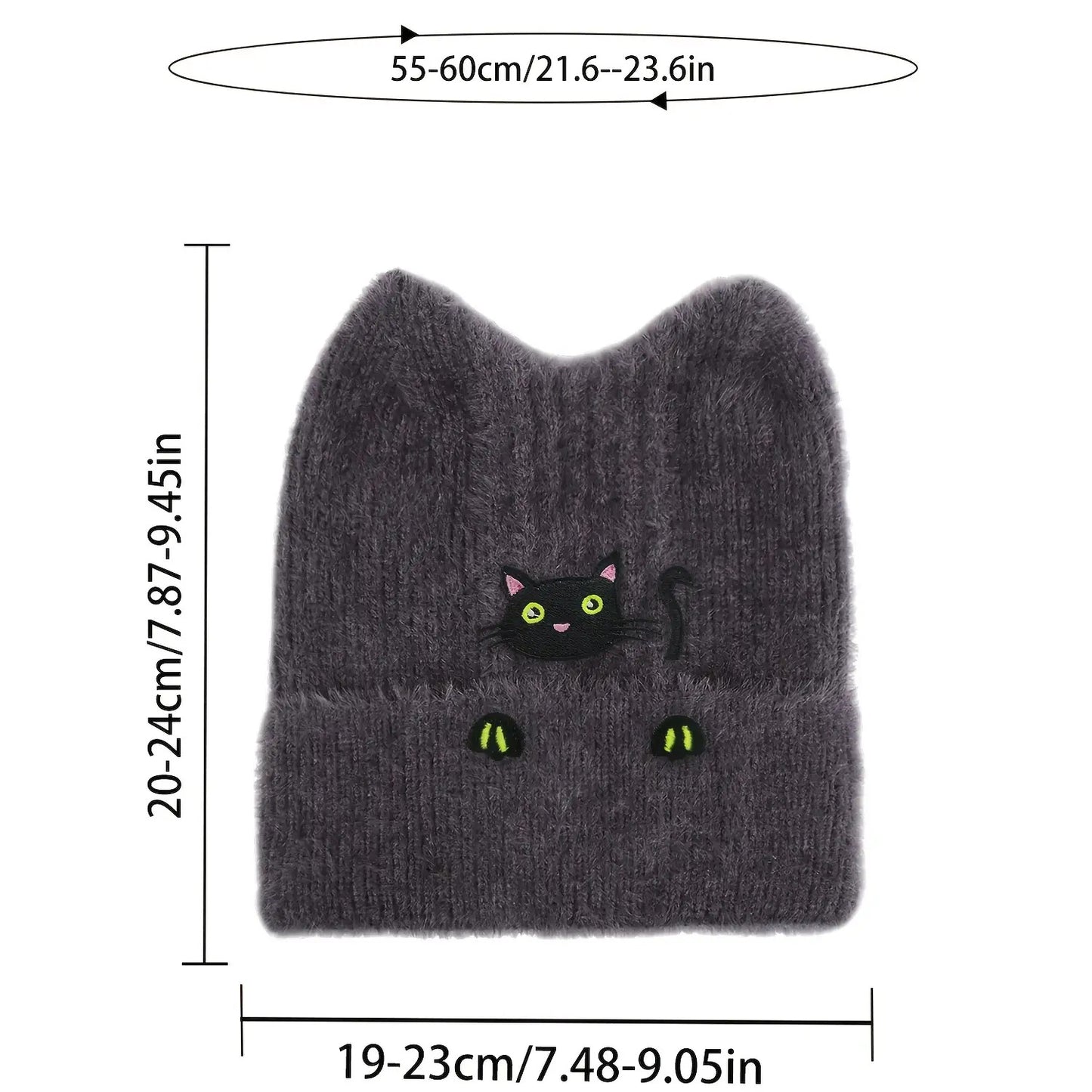 Women's & Men's Black Cat Ear Beanie Hat with Hand