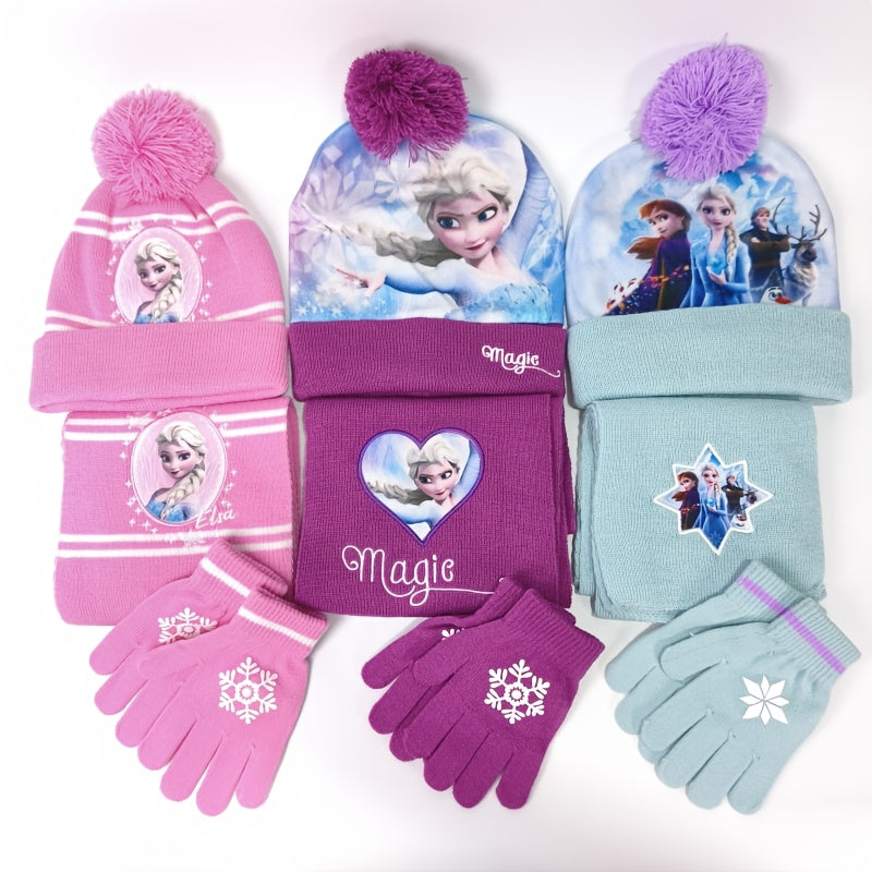 3pcs Knit Hat Set - Knitted Scarf and Gloves, Beanie