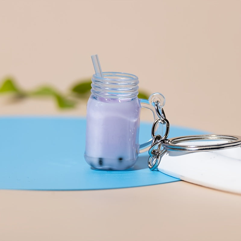 1 Mini Milk Tea Model Keychain, Simulation Car Key Ring, Bag Decoration Pendant, Suitable for Milk Tea Shop Small Gifts to Customers