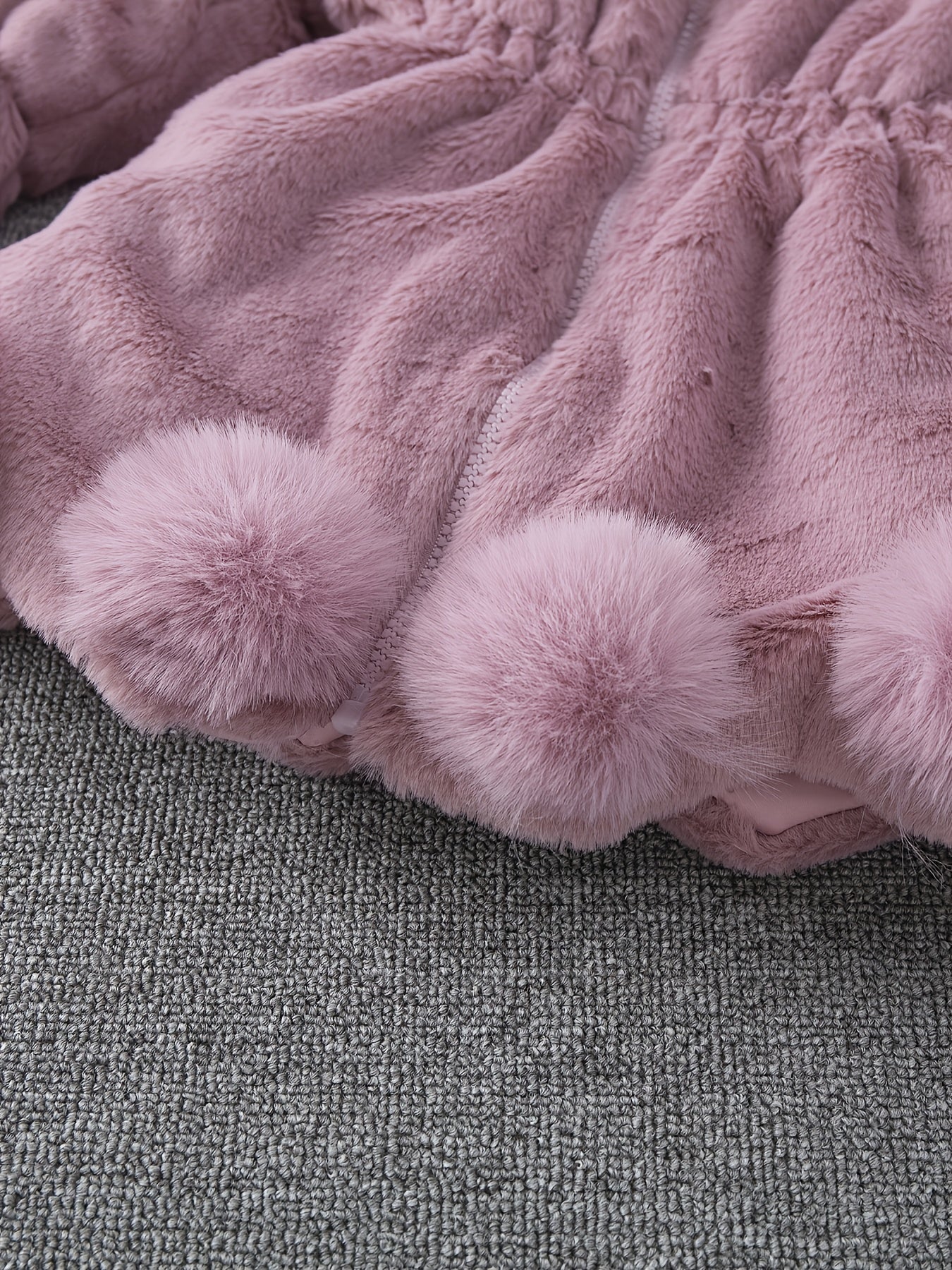 Girls' Winter Coat with Plush Fur-Lined Hood - Thick Fleece-Lined Zipper Front, Flared Hem & Pom-Pom Details, Cute Solid Color Outerwear for Fall/Winter, Cozy Warm Jacket for Cold Weather, Cozy Winter Wear, Playful Design, So
