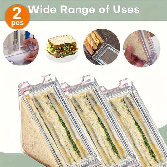 2 Sandwich Boxes, Triangular Container, Transparent Material, Clean And Hygienic, Washable, Easy to Carry, Safe for Outdoor Use, Suitable for School, Picnic, Camping, Toast, Bread And Sandwiches, Valentine'S Day