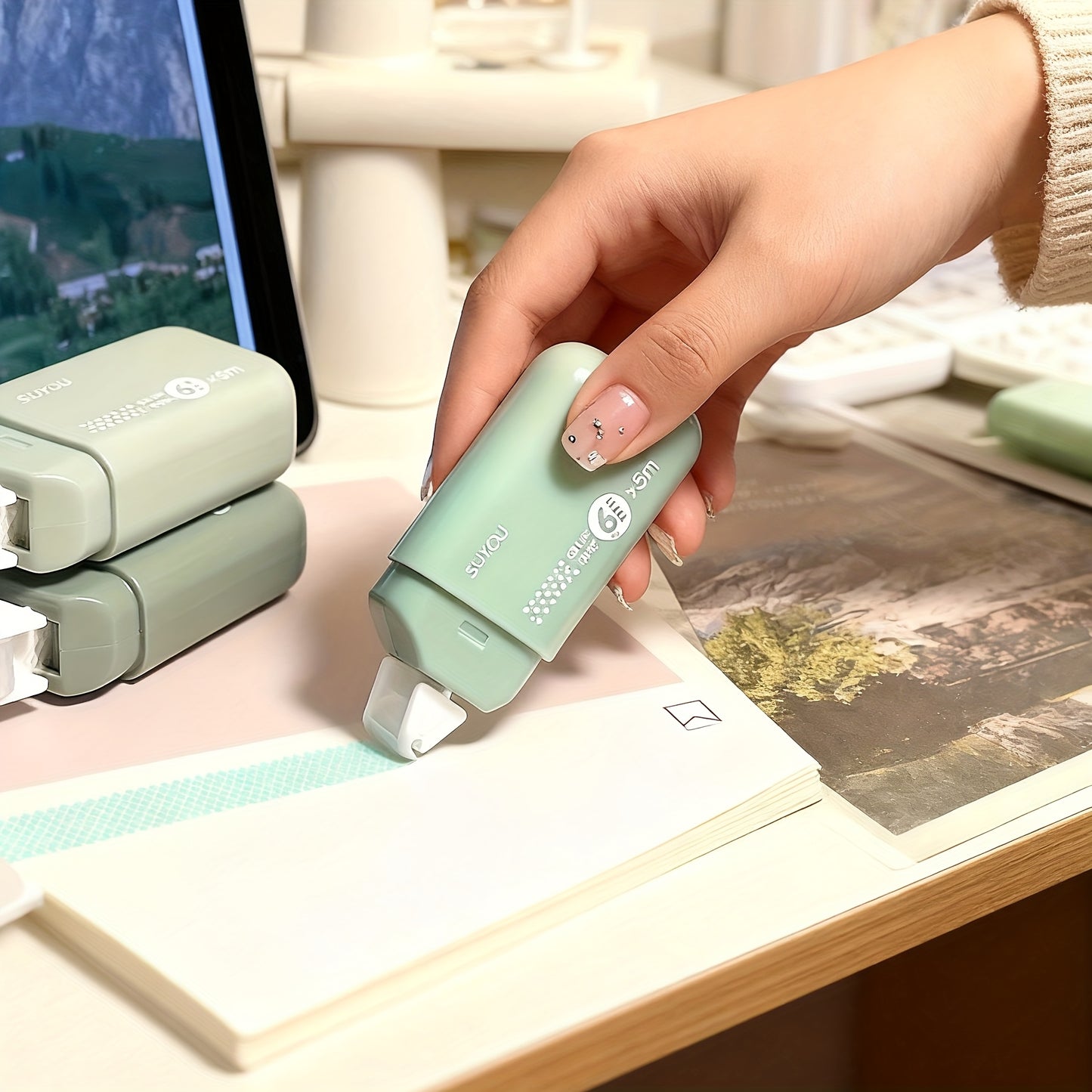 6 Tubes/6 Roll Set (4 Color Variants) All-in-One Double-Sided Glue Stick/Adhesive Tape Kit.