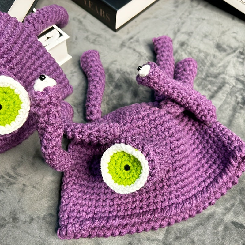 Novelty Handmade Crochet Knit Beanie, Funky Style Acrylic 100% No Brim Colorful Knit Fabric Hat, Unique Quirky Design for Casual Wear