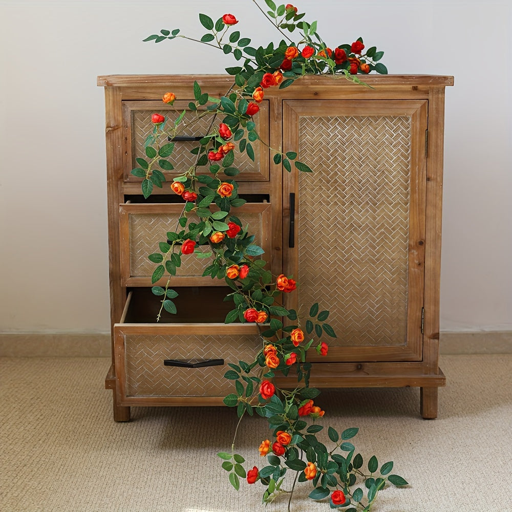 1 Lifelike Rose Vine, Plastic, Simulated, Fake, Indoor Wall Hanging, Wedding Scene Decoration, Outdoor Yard Decoration, with Decorative Flowers, No Electricity Required, No Feathers, for Wedding, General Use