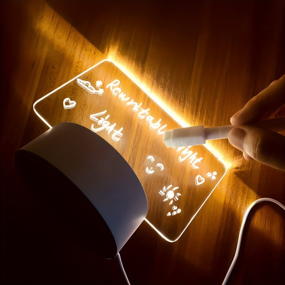 Modern LED Message Board Night Light - USB-Powered, Warm Glow, Rewritable, Acrylic Desk Lamp for Bedroom or Home Office