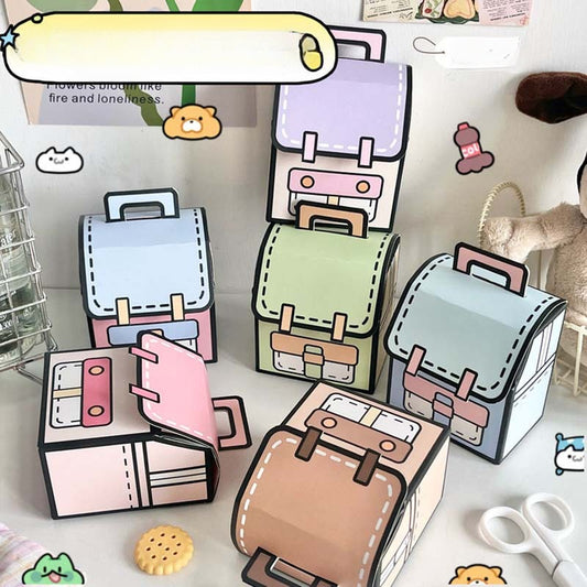 12-Pack Cartoon Bunny Backpack-Shaped Paper Gift Bags, Assorted Designs, Perfect for Birthday, Christmas, Party Favors, and Handheld Gift Packaging
