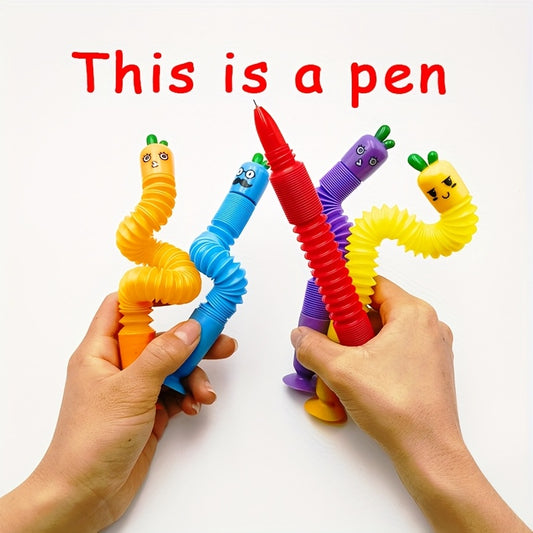 5pcs Cute Cartoon Carrot & Vegetable Retractable Pens Set, Fine Point, PP Material, with Suction Cup Base, Creative Stationery for Students