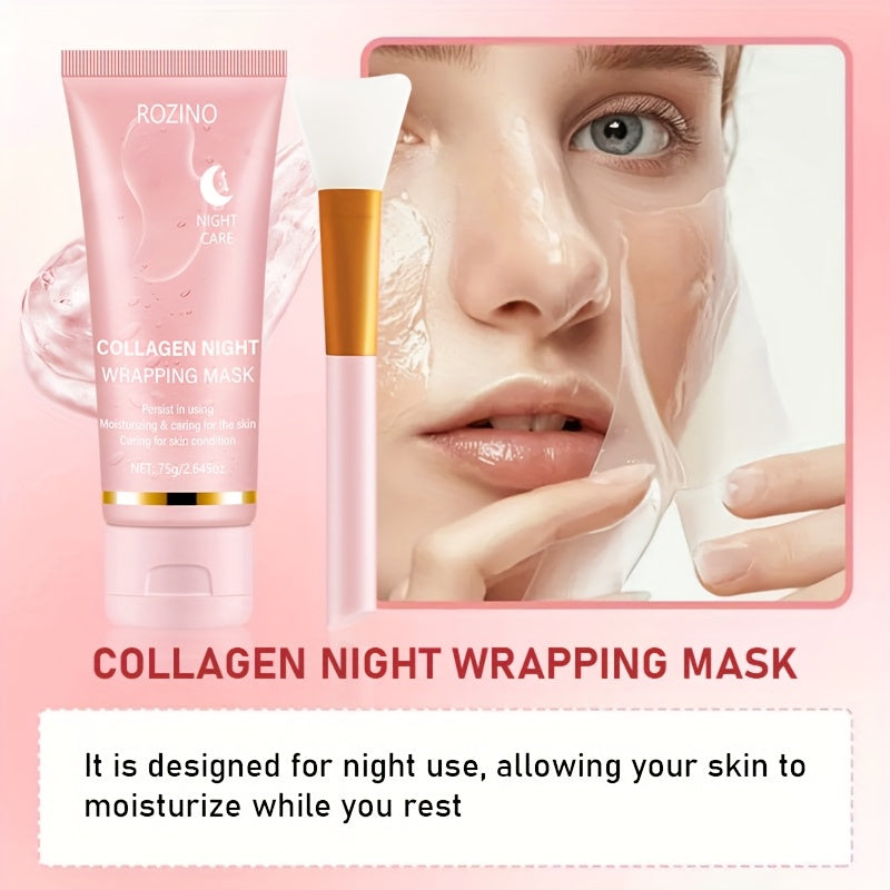 ROZINO Collagen Night Care Mask - Intensive Firming & Hydrating Sleep Mask with Aloe Vera, Vitamin C & E - Moisturizes & Smooths Skin, Anti-Dryness Design for All Skin Types, Mask for Nighttime Use