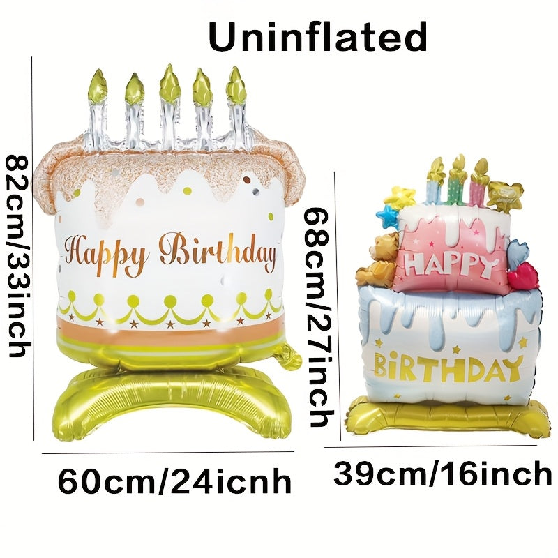 1/2pcs Standing Cake Shaped Balloons Birthday Anniversary Theme Party Atmosphere Decoration Ground Tabletop Aluminum Foil Balloon