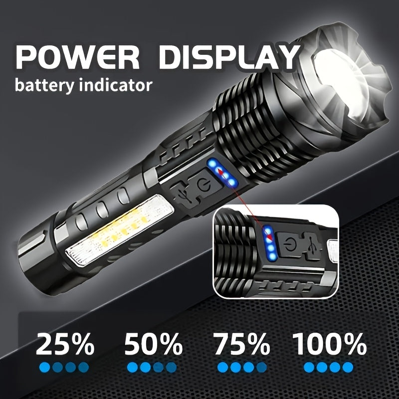 Super Powerful 2600mAh, 2400mAh Rechargeable LED Torch - Portable USB-Powered Flood Light with Lithium Battery, Ideal for Outdoor Camping, Fishing, Hunting, Hiking & Emergency Situations
