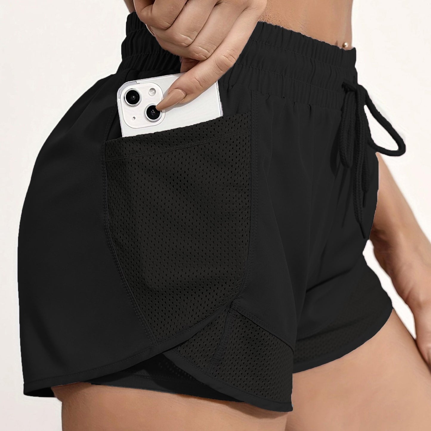 2-in-1 Quick-Drying Women's Yoga Shorts With Mesh Pockets For Casual Fitness And Gym Workouts