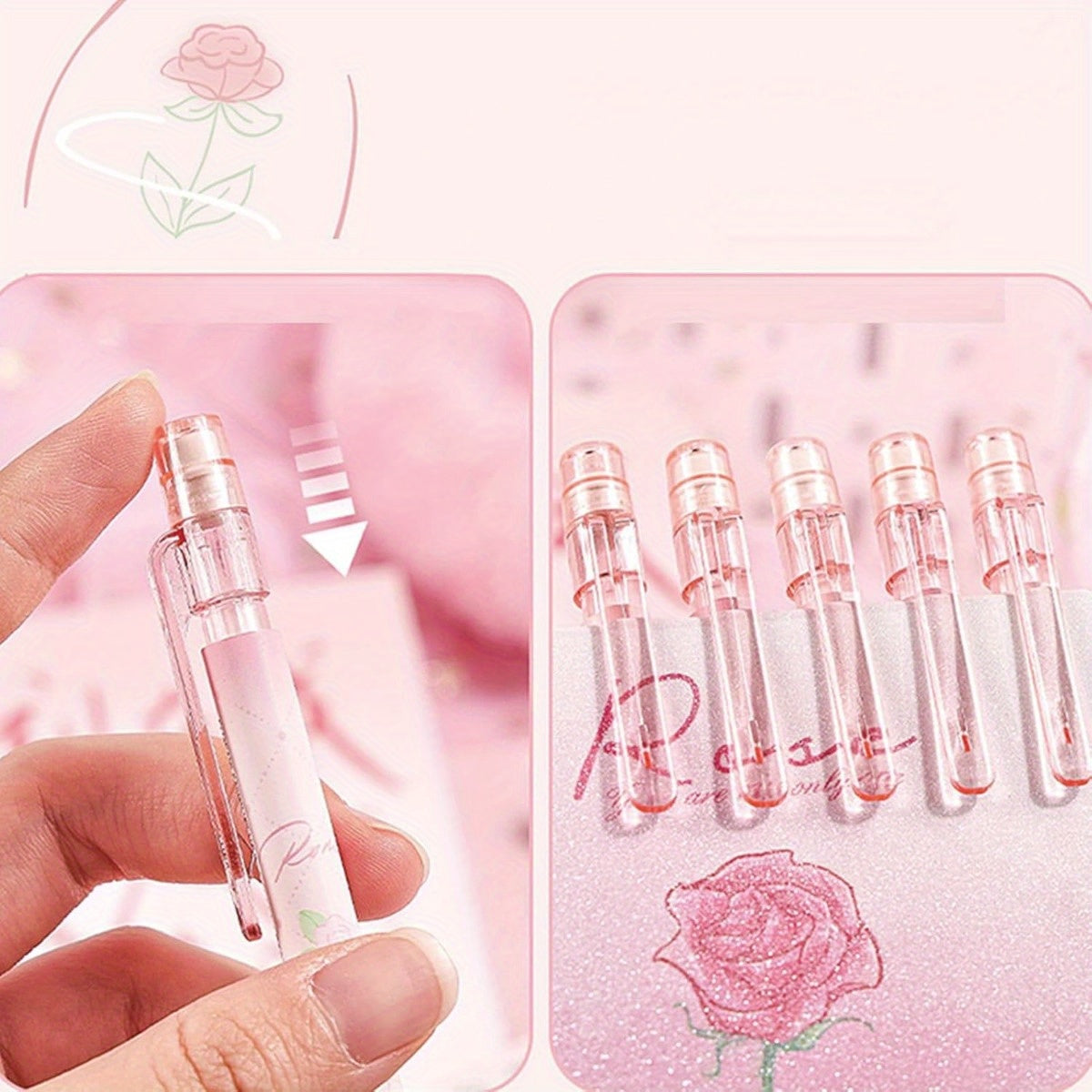 5pcs Cute Pink Mechanical Pencils 0.5mm Cartoon Rose Mechanical Pencil Kawaii Pencils School Pencil for Students Girls Boys Women Office School Suppies (5pcs Pink Rose)