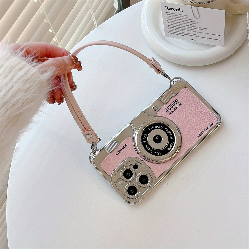 Vintage-Style 3D Camera TPU Case with Lanyard for iPhone 12/14 Pro Max, 11/13 – Chic Couple Gift Cover