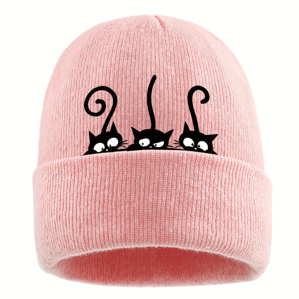 1pc Beanie Hat with Cute Black Cat Print