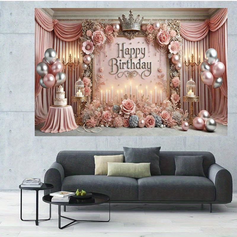 1 Pack 7x5 Feet Polyester Birthday Photography Backdrop - Multipurpose, Non-Electric, Easy-to-Use Party Banner for Cake Table, Studio Decoration, Event Celebration