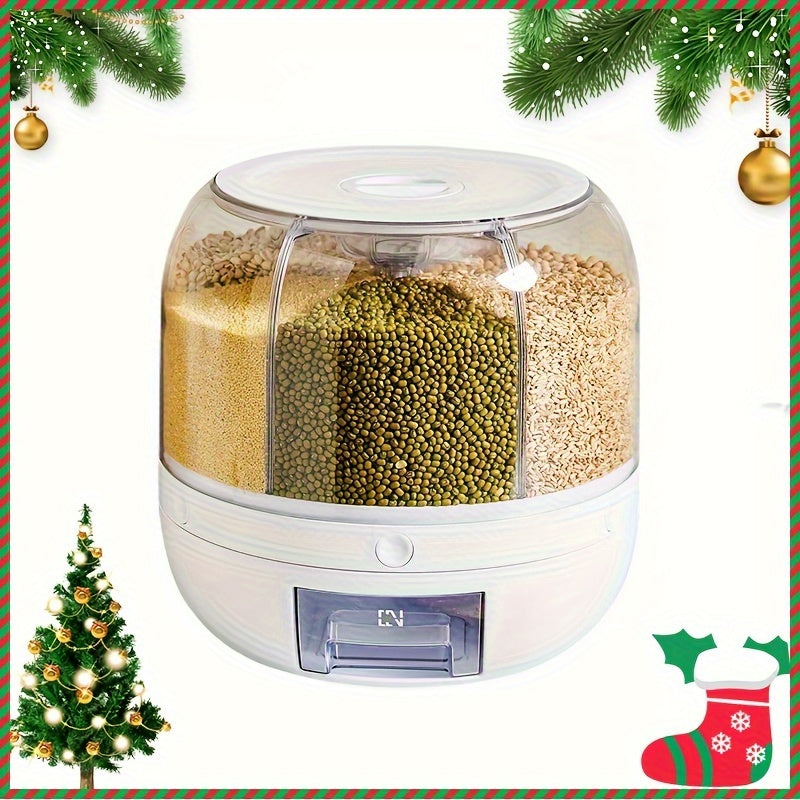 Large Capacity Rotating Waterproof Plastic Storage Container with Flip Top Lid, Multipurpose Grain Dispenser for Kitchen Organization and Storage of Cereal, Nuts, Flour, and Rice
