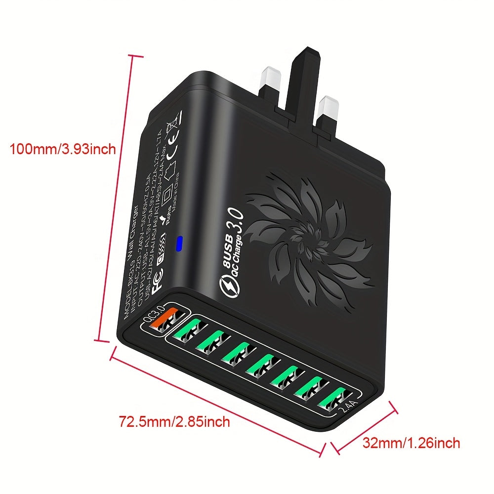 8-Port QC3.0 Fast USB Charger UK Plug