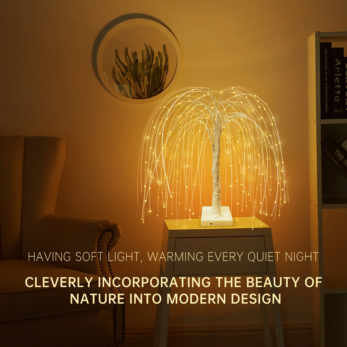 1pc Romantic Willow Tree Table Lamp with 192 LED Lights, 8 Lighting Modes, USB & Battery Powered, 19.7in Tall, PC Material for Home, Wedding, Party, Landscape Decor