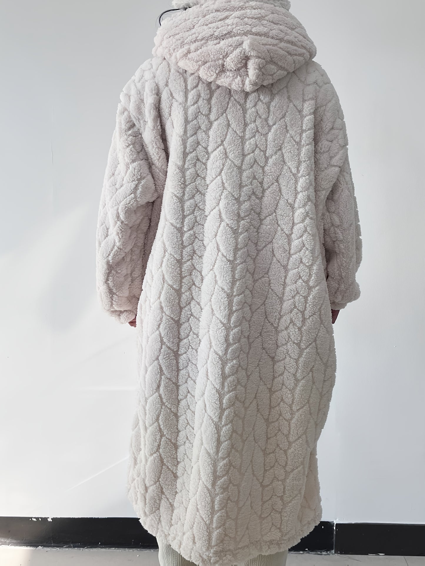 Cozy Coral Fleece Hooded Robe for Women - Long, Warm & Soft Lounge Dress with Pockets, Machine Washable - Perfect for Fall/Winter