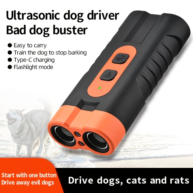 1pc PetSafePro USB Rechargeable Ultrasonic Dog Repellent, Dual-Core High-Power Bark Stopper with LED Flashlight, Portable Anti-Bite Device for Outdoor Use