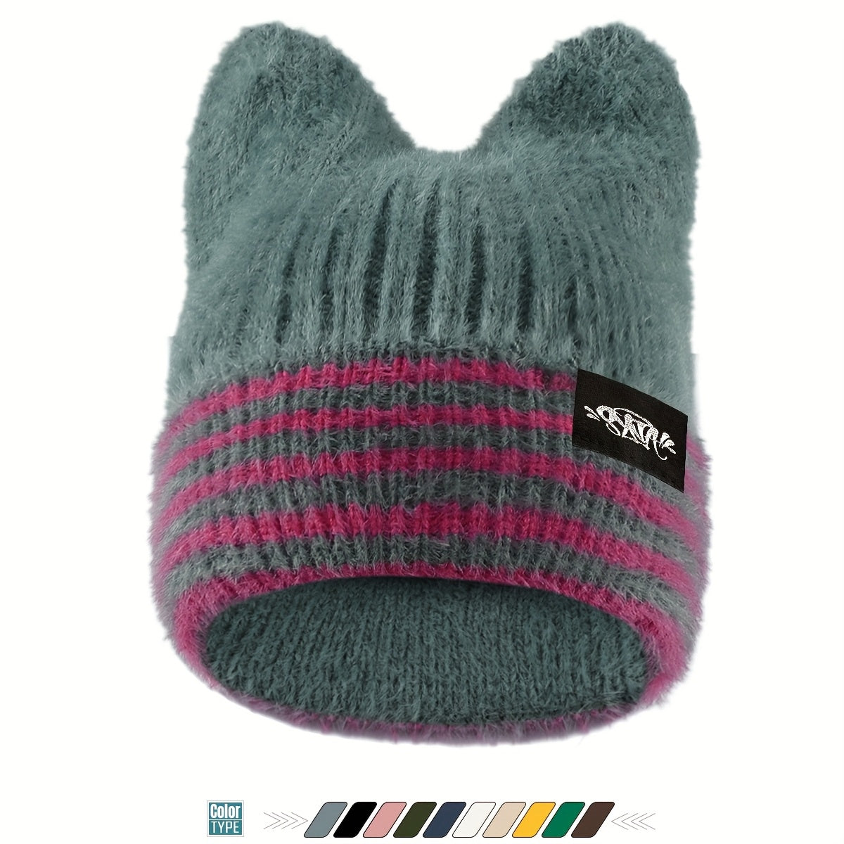 1pc Unisex Plush Cat Ear Beanie Hat with Faux