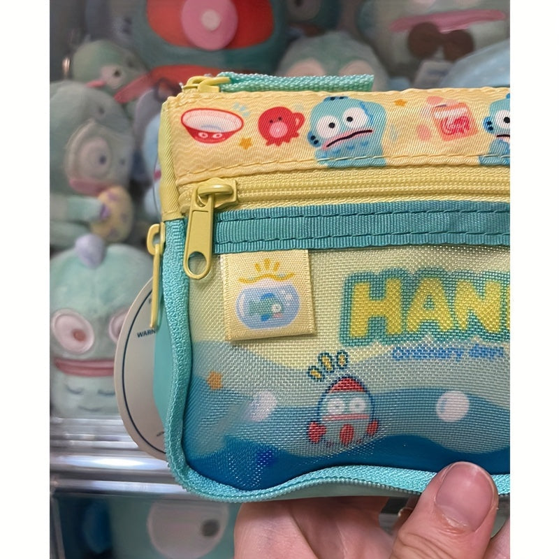 Sanrio Hangyodon Mesh Pencil Case - Cute Cartoon Character Design with Zipper, Durable Plastic Stationery Organizer, Mixed Colors, Perfect for School or Office Supplies