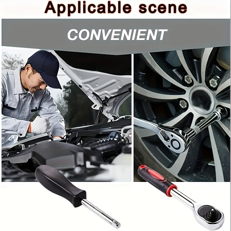 43pcs 1/4" Heavy-Duty Socket Set With Quick-Release Ratchet, Screwdriver Kit, And Extension For Manual Use On Automobiles And Trucks - Includes Durable Iron Construction,