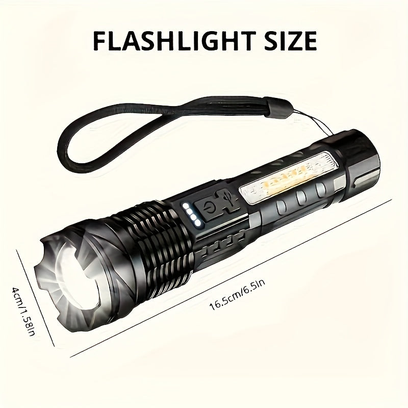 Super Powerful 2600mAh, 2400mAh Rechargeable LED Torch - Portable USB-Powered Flood Light with Lithium Battery, Ideal for Outdoor Camping, Fishing, Hunting, Hiking & Emergency Situations