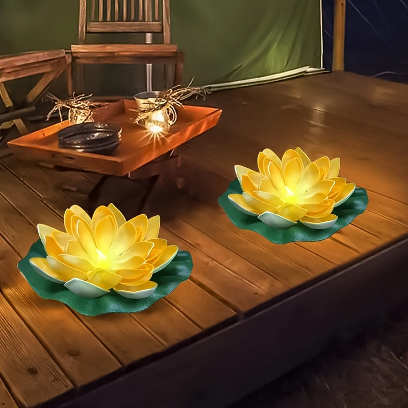 Solar-Powered LED Lotus Lamp - Vibrant Pink & Yellow Flower Designs, Outdoor Patio & Tabletop Decor, Ideal for Garden, Lawn, and Pathway Lighting, Solar Outdoor Light|Lotus Flower Design|Durable Plastic