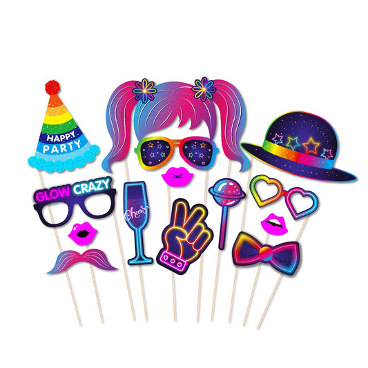 [25pcs Luminous Props] 25pcs Luminous Party Photo Booth Props | Vibrant Birthday Party Decorations, Carnival Party Decorations, Celebration Essentials, Paper Party Props