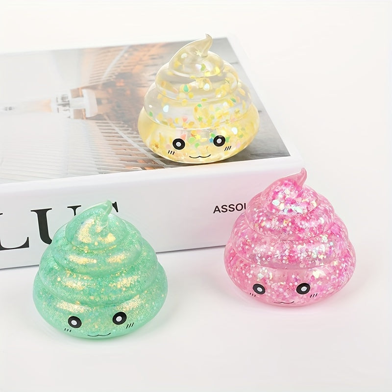 3pcs/set parody prank feces cute maltose pinch music Golden powder glitter feces pinch music squeeze toy (random color)