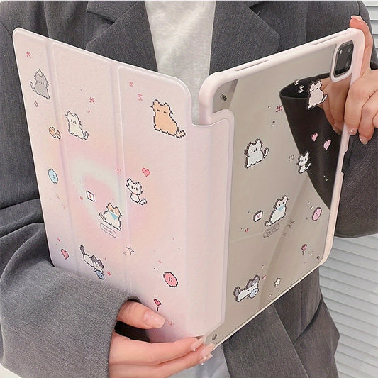 Electroplated Mirror Pink Pixel Small Animal Two-in-one Three-fold Tablet Stand Suitable for iPad Protective Case 10.2/Air4/Air5/Pro11/10th/10.9/9.7
