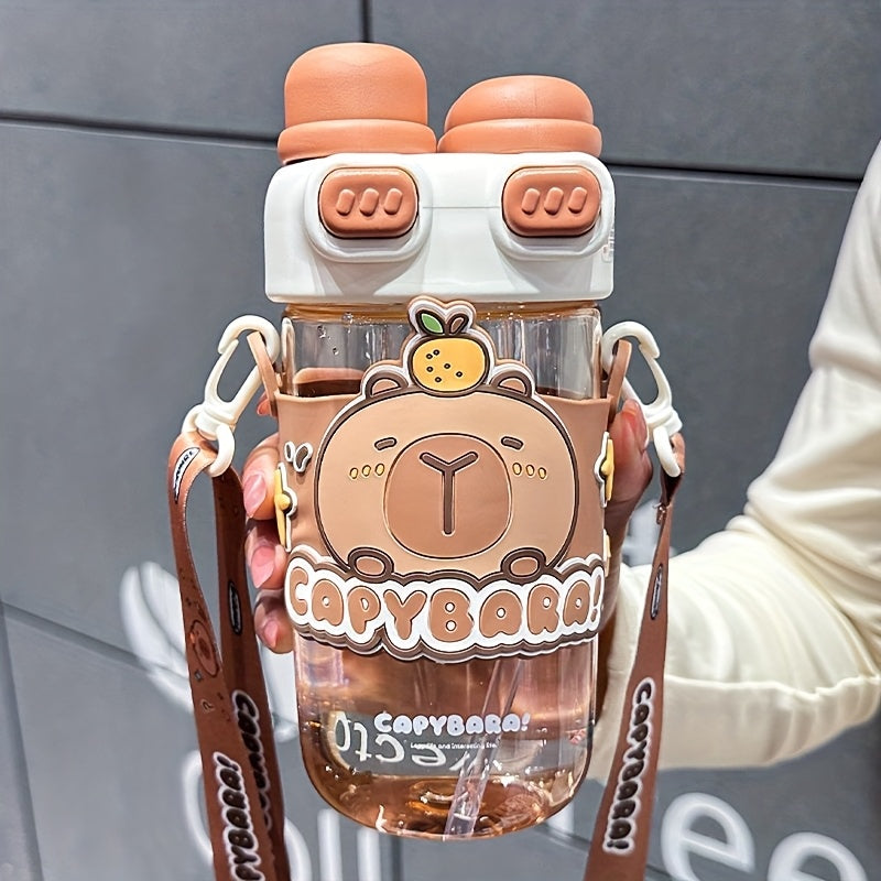 Cute Cartoon Tumbler - Capybara & Puppy Design, Portable, BPA-Free, Large Capacity, Ideal for Sports & Outdoor, Adorable Bear Illustrations
