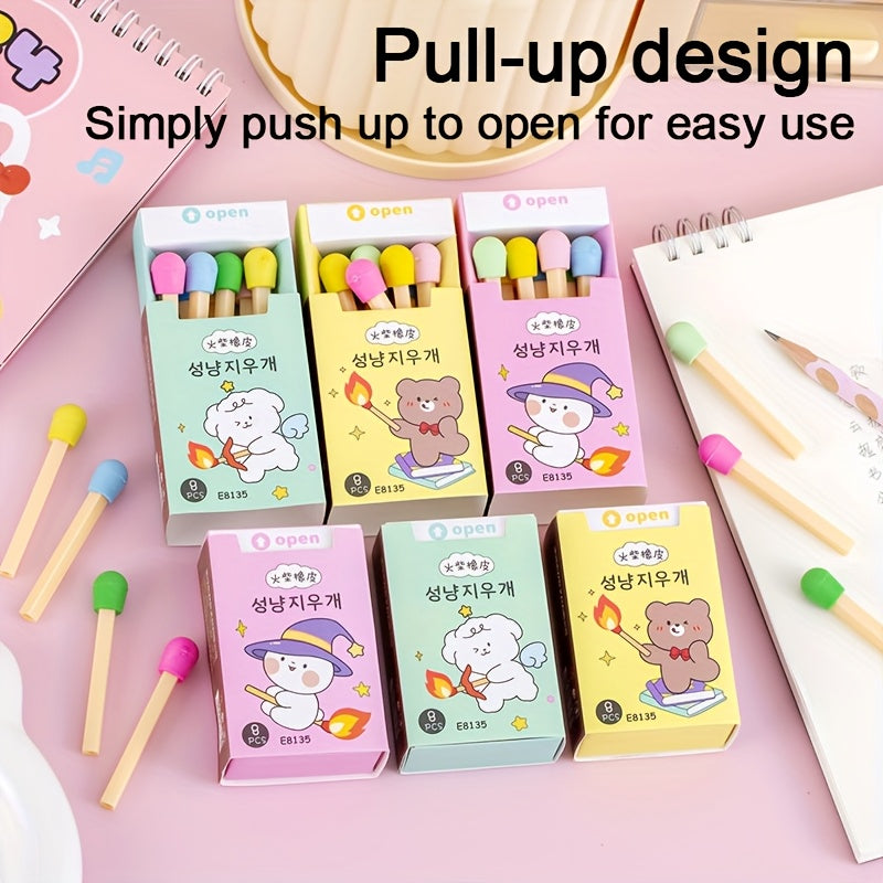 1 Box of 8 Fun Erasers - Creative Colorful Mini Matchstick Shaped Erasers, Holiday Gifts and Rewards, Boxed Eraser Set, Suitable for Christmas/New Year/Thanksgiving/Birthday/Family Gathering, Ideal for Adults over 14 Years Ol