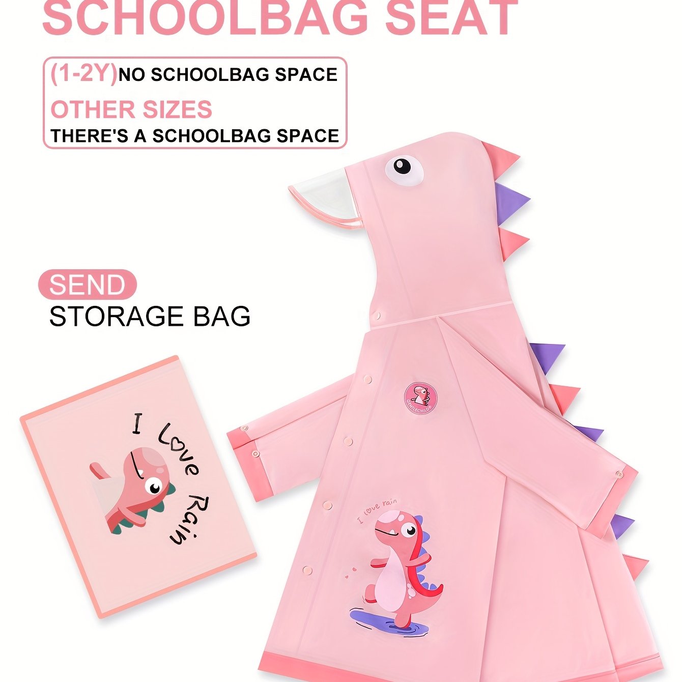 Kids' Soft and Comfortable Outdoor Thickened Raincoat for Boys and Girls -6 Years, Cute EVA Lightweight Rain Cape with 3D Tail Spikes