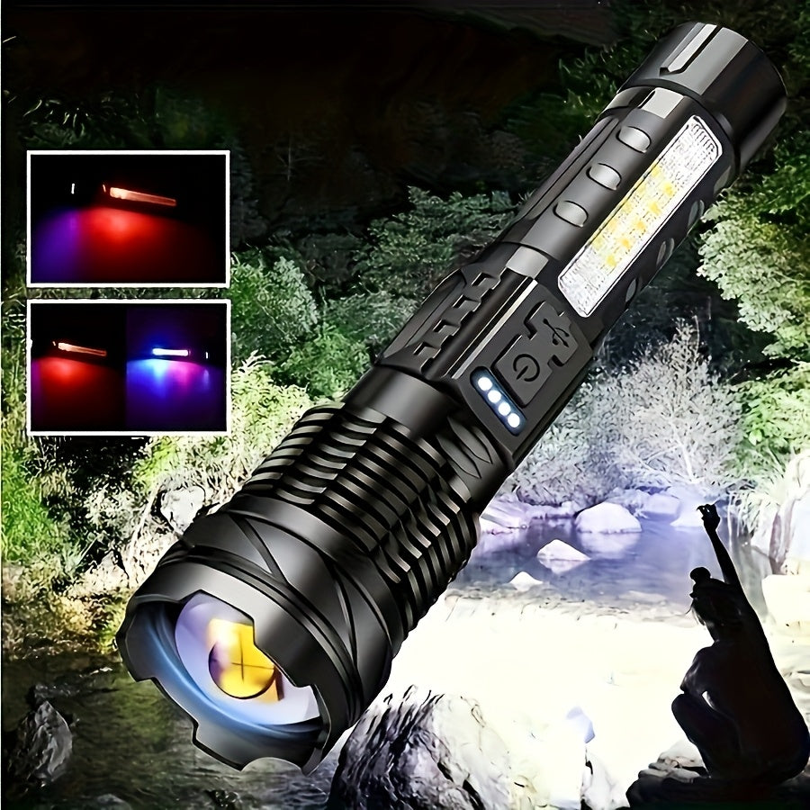Super Powerful 2600mAh, 2400mAh Rechargeable LED Torch - Portable USB-Powered Flood Light with Lithium Battery, Ideal for Outdoor Camping, Fishing, Hunting, Hiking & Emergency Situations