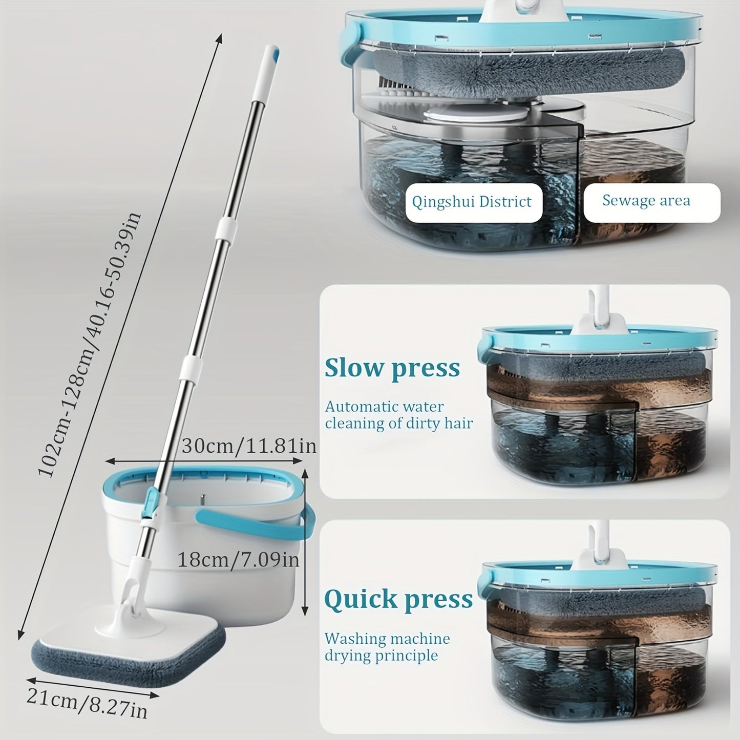 Microfiber Twist Mop and Bucket Set with 360-Degree Swivel Head, Square Spin Mop for Hardwood, Laminate Floors, and Pet Owners, Multiple Surfaces Wet & Dry Mop Kit, Living Room Kitchen Wall Floor Cleaning Tools