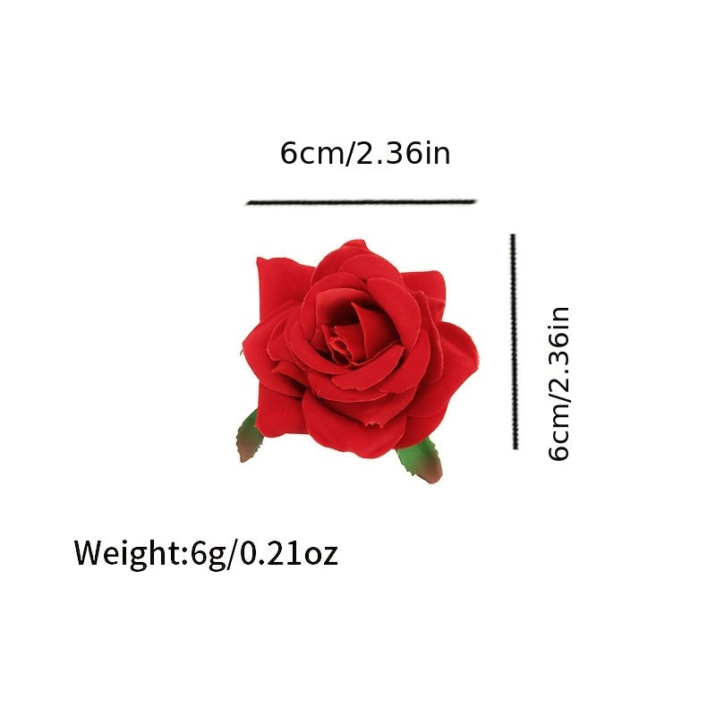 Vintage Casual 3pcs Red Rose Fabric Hair Clips - Side Bangs Duckbill Clip Accessories for Women