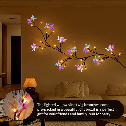 [Enchanted Willow Lights] USB Powered 1pc Resin Enchanted Willow Vine Lights with Butterflies | Wall Decor, ≤36V, for Christmas, Home, Bedroom, Valentine's Day, Easter Holiday Gift