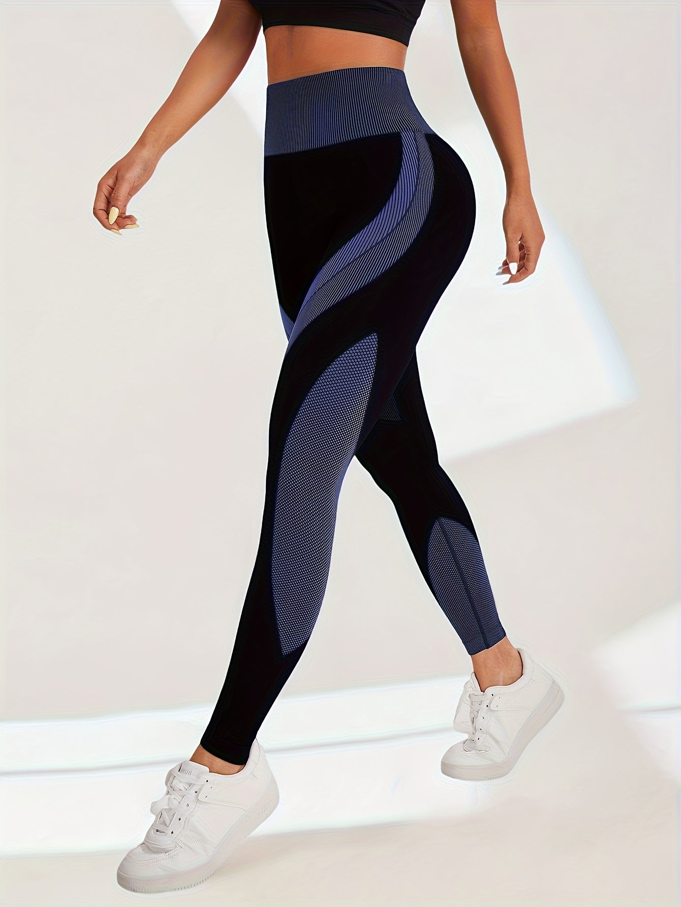 High Waist Seamless Yoga Pants with Color Stripes