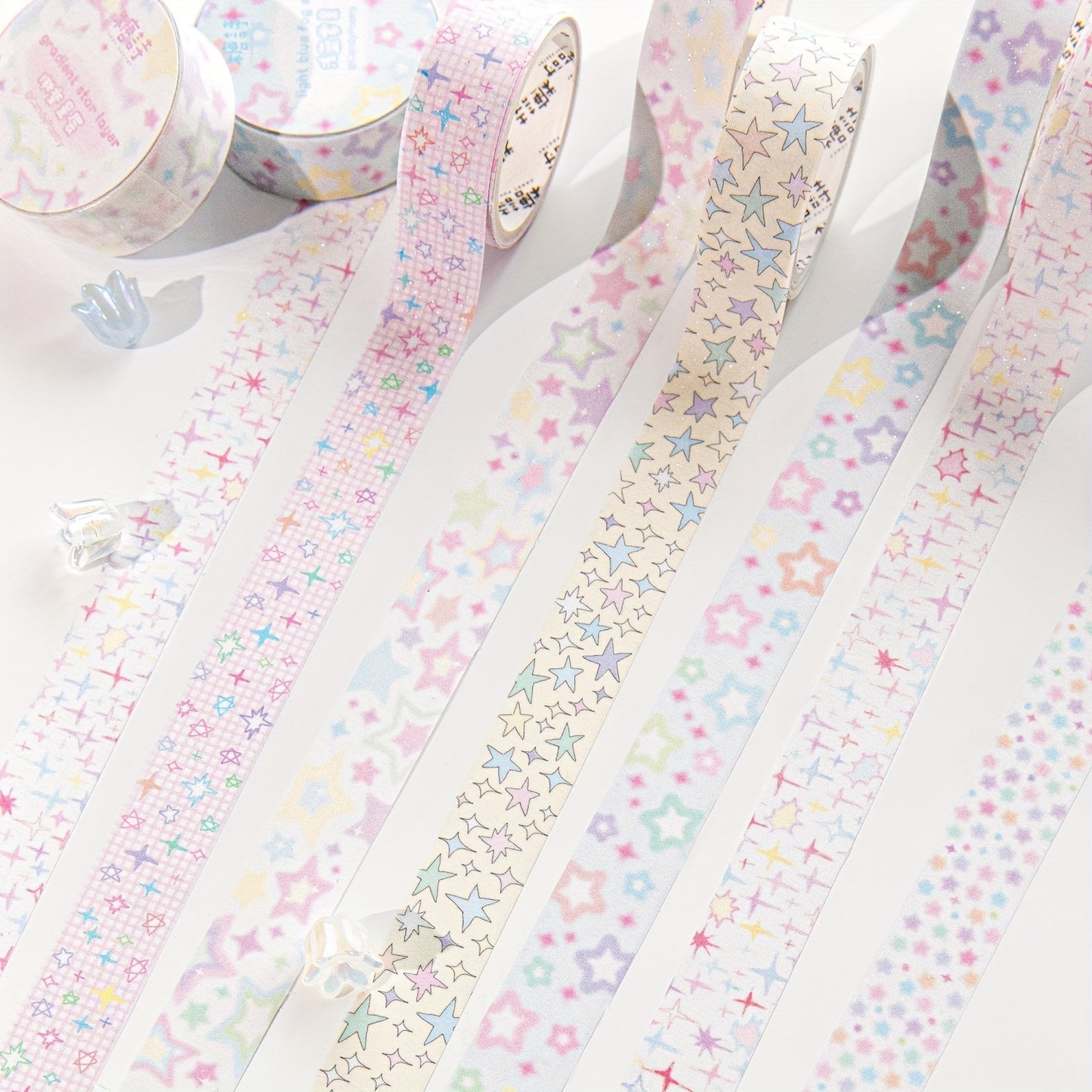 [Paper Star Pattern Decoration Tape] Star Pattern Washi Tape Roll for Planner Decoration, Scrapbooking, and DIY Crafts - Major Material: Paper