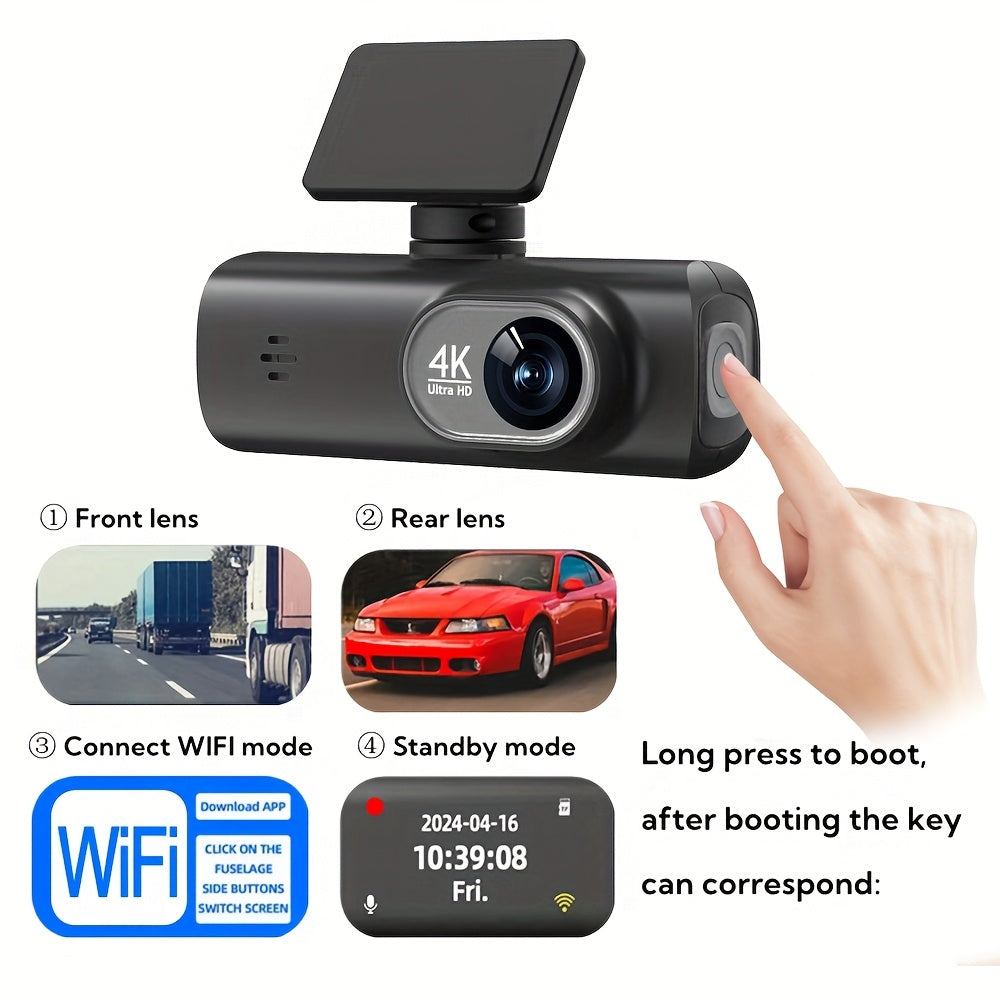 Mini 4K Dash Cam, Dual Lens, WiFi, 64GB
