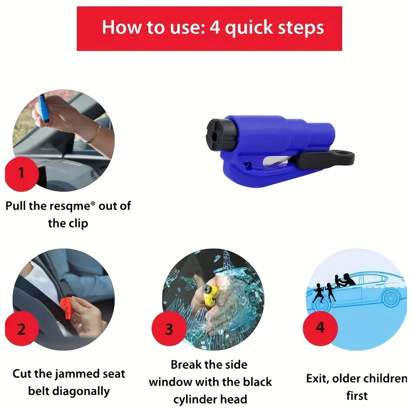 2-in-1 Emergency Rescue Master - Safety Belt Cutter and Window Breaker with Durable Metal Hammer for Quick Escape - Essential Life-Saving Tool for Vehicle Emergencies