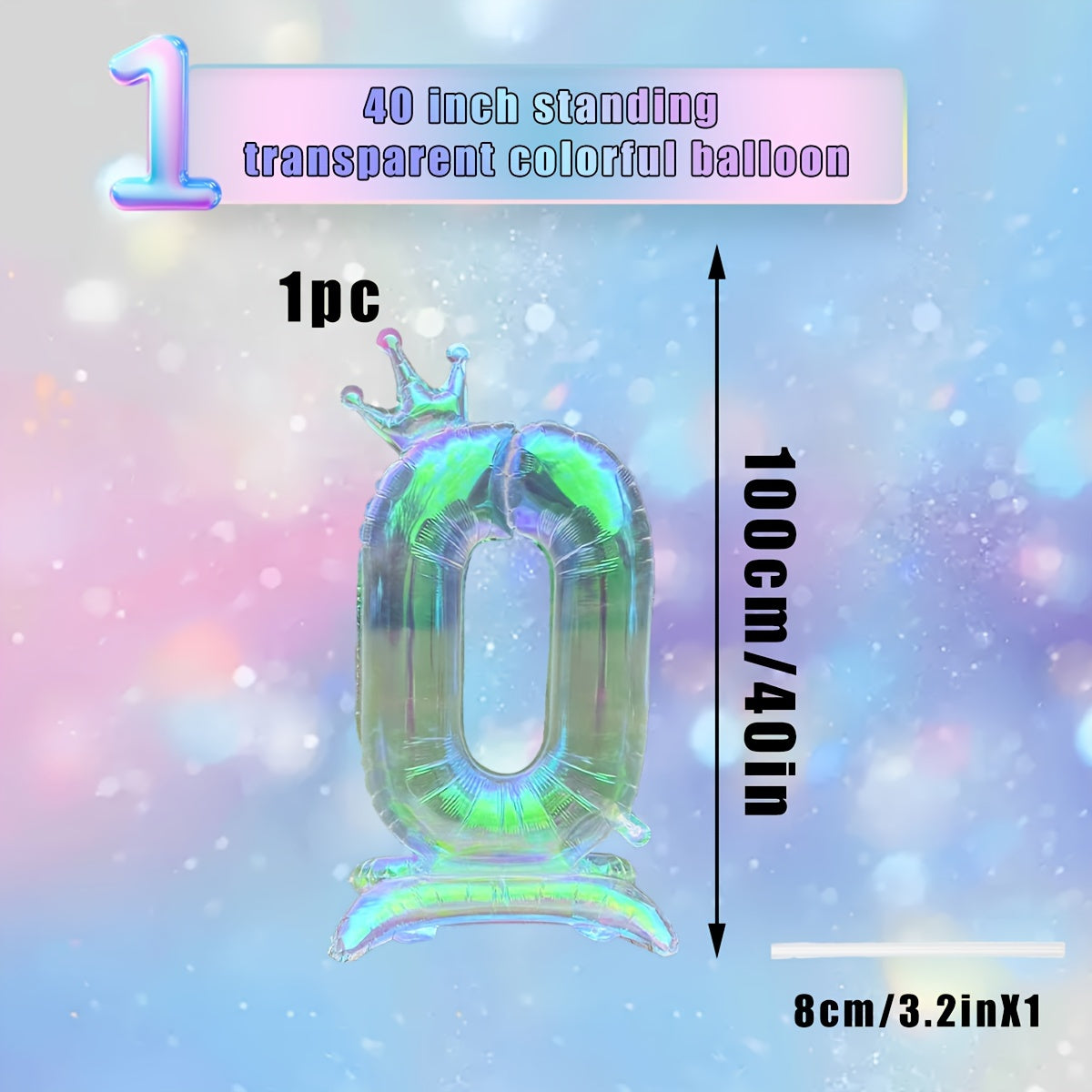 A Large 40-Inch New Transparent Rainbow Crown-Shaped Balloon with a Base, Suitable for Birthday Party Decorations, Spring Party Decorations, Ocean-Themed Parties, Anniversaries, Valentine'S Day Room And Outdoor Decorations, C