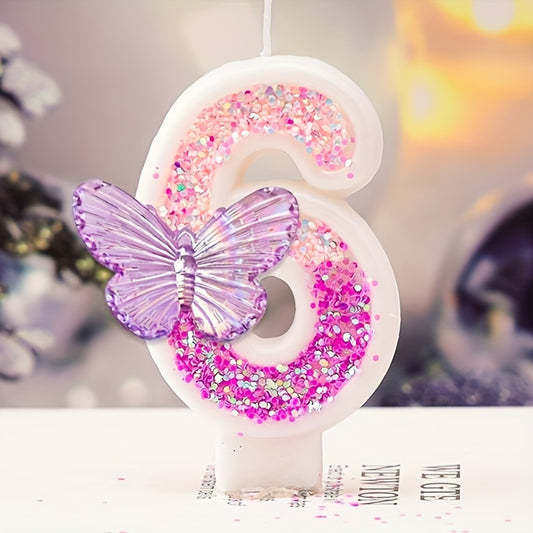 1pc Sparkling Pink Gradient Butterfly Birthday Candle - 8.0cm Cake Topper for Youngsters & Adults, Perfect for Graduations, Weddings, Housewarmings & More