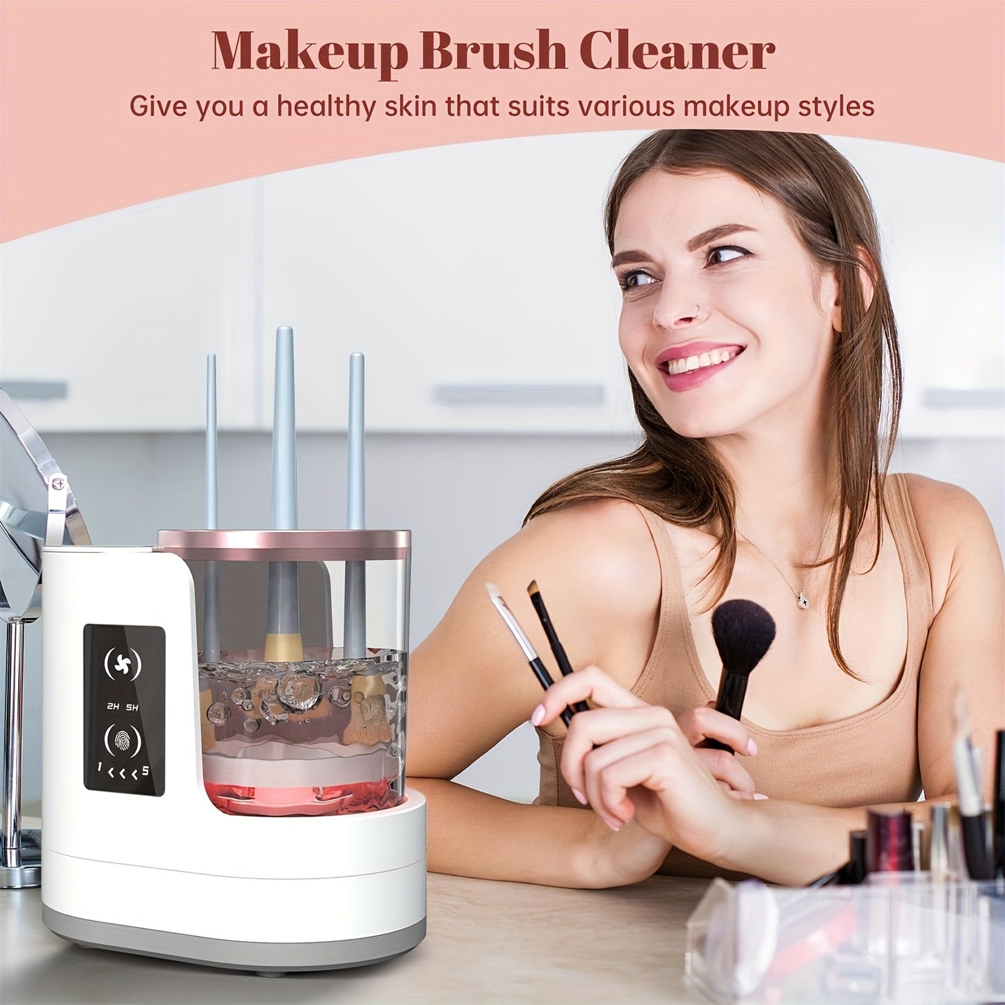 Upgraded Electric Makeup Brush Cleaner, a Tool for Washing Makeup Brushes, Powered by USB, Featuring a Combined Drying And Cleaning Function, with 5 Adjustable Settings, Including 2-Hour And 5-Hour Timer Modes, Making It a Pe