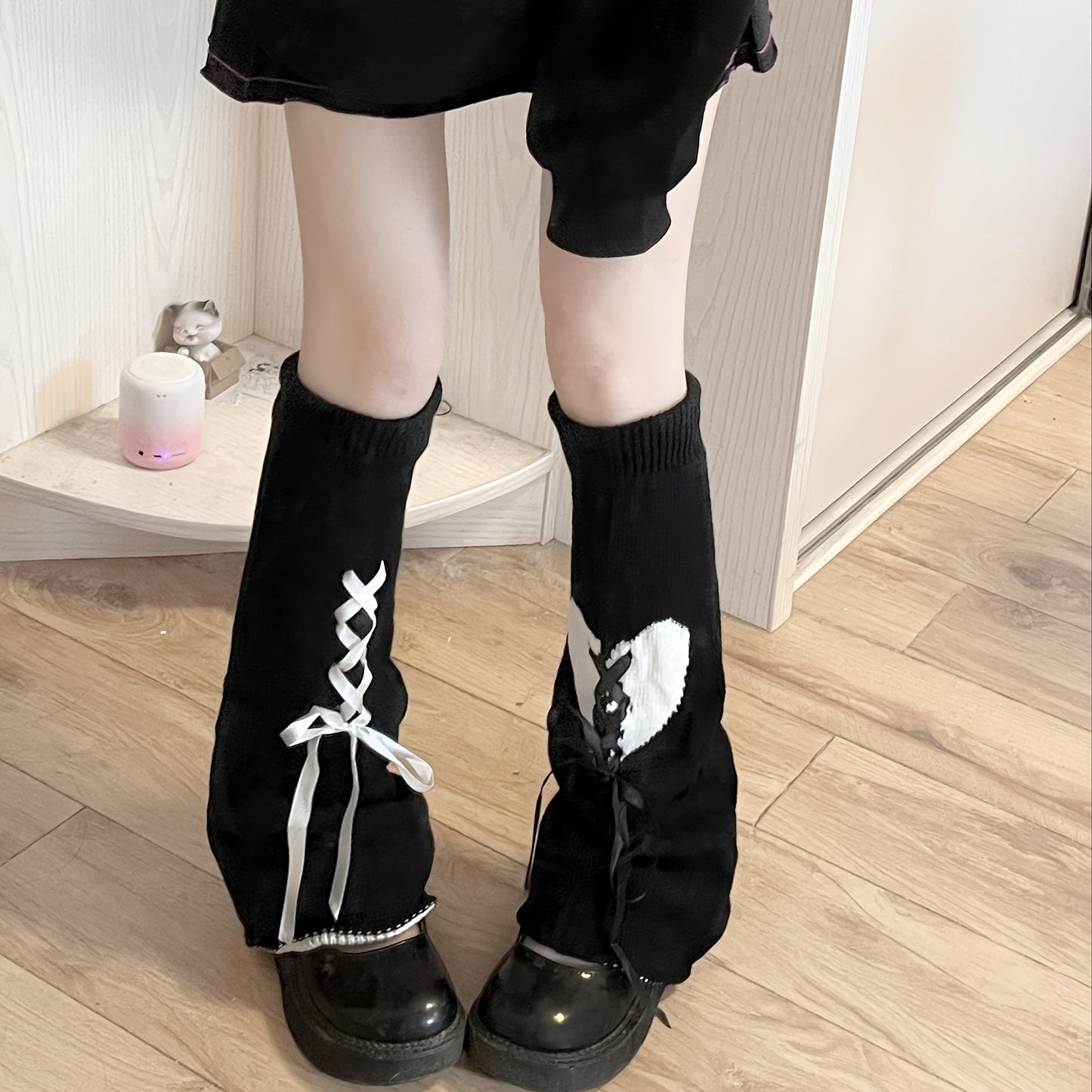 Kawaii Lace Up Leg Warmers, JK Style Knitted Knee High Socks For Fall & Winer, Women's Stockings & Hosiery