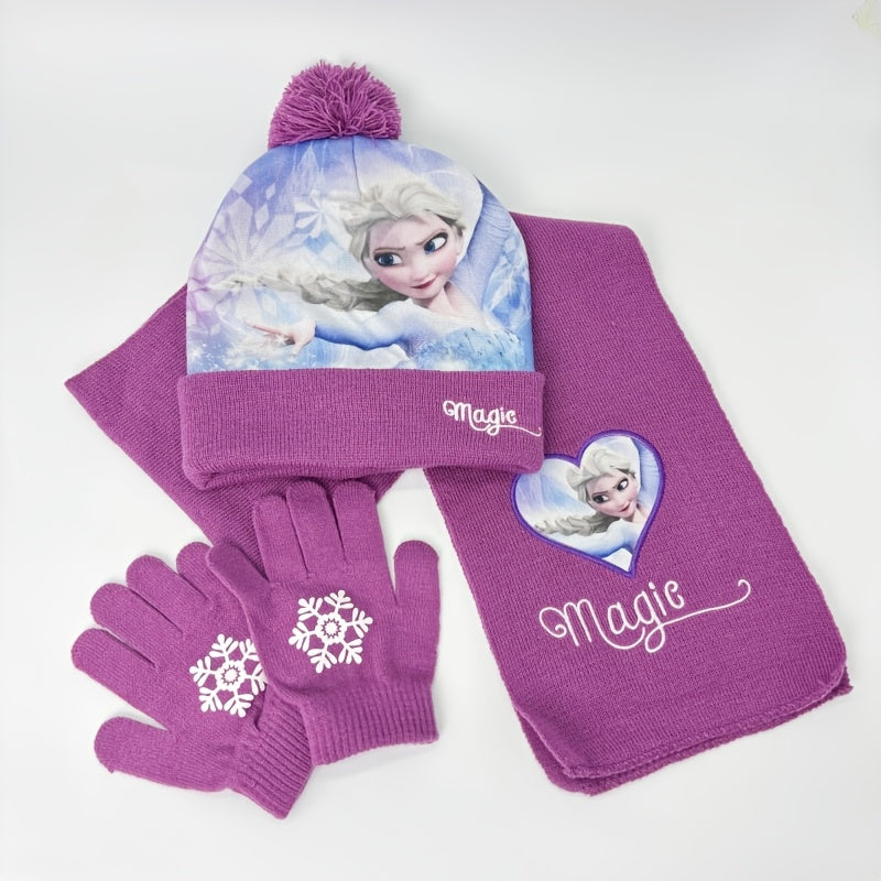 3pcs Knit Hat Set - Knitted Scarf and Gloves, Beanie