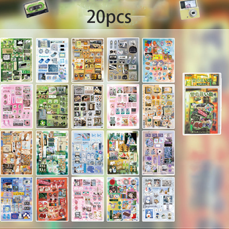 [Retro Pattern Sticker Collection] 20pcs Retro American Pattern Sticker Book, Fantasy Theme Paper Notecard Sets, DIY Bullet Magazine Journal Decoration Stickers for Phone Case, Scrapbooking, and Crafting